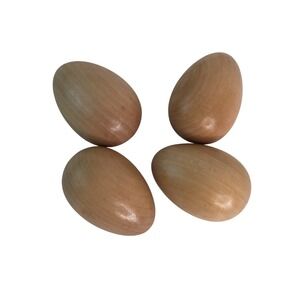 Easter Wooden Eggs 2.5 Inch Natural Light Brown 4pc Set Decorative Craft